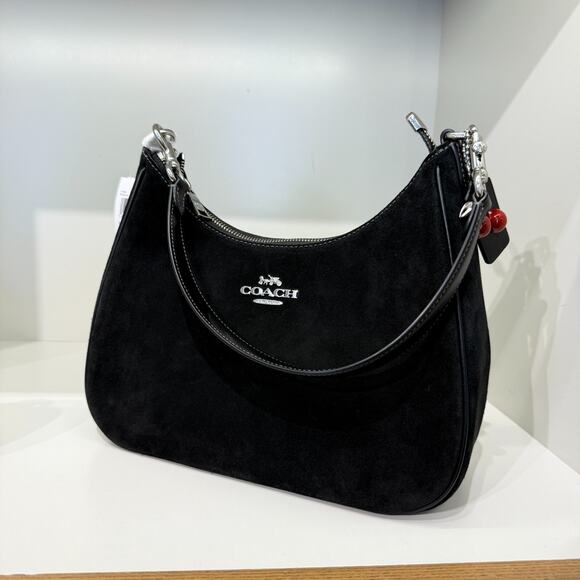 COACH Teri Hobo Bag With Cherry Charm CCZ88 suede/Silver/Black - Picture 2 of 12